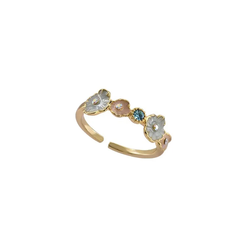 PANJBJ 925 Sterling Silber Goldene Blumenringe für Frauen, Tropfenglasur, Pflanzenmotiv, unregelmäßig, verstellbar, süßer Schmuck, Geschenk, Dropshipping – Detail 14