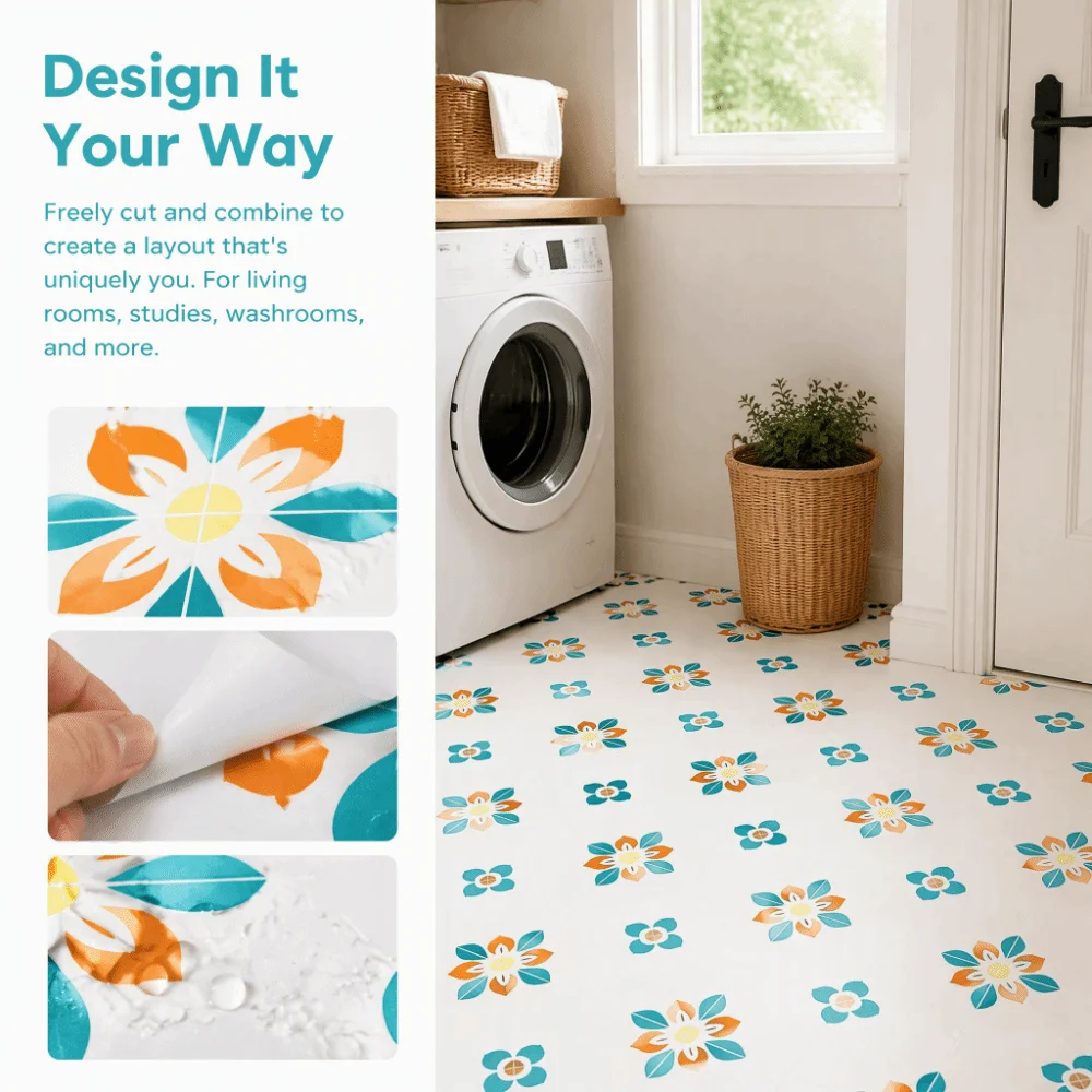 20Pcs Durable PET Wall Sticker Non-Slip 20x20cm Tile Sticker Self-Adhesive Waterproof Peel and Stick Wallpaper Home Decoration