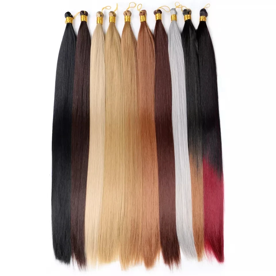 Synthetic Silky Straight Bulk Hair 3Pcs Straight Attachment Hair Extensions Pre Stretched Braiding Hair Bulk For Box Braids Hair