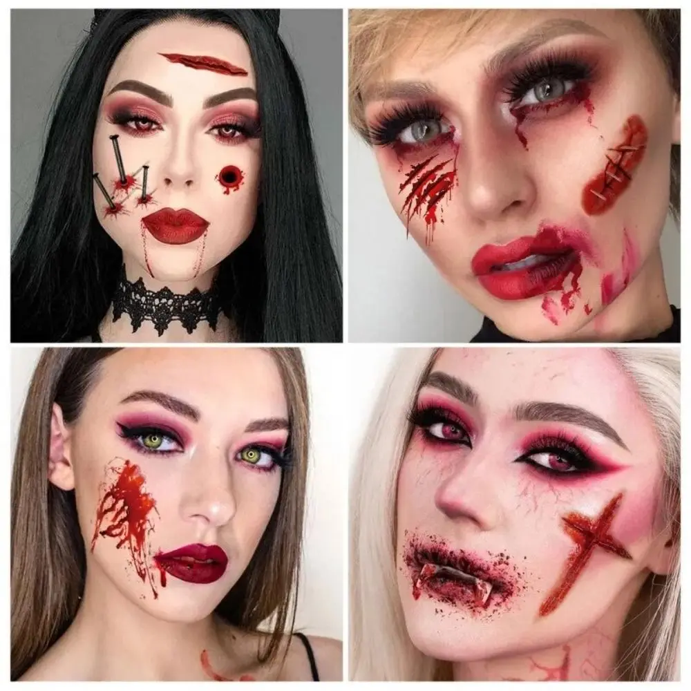 Bloedige littekens Halloween tijdelijke tatoeages gezicht patch waterdichte tattoo stickers spinnenlitteken DIY gezichtsmake-up