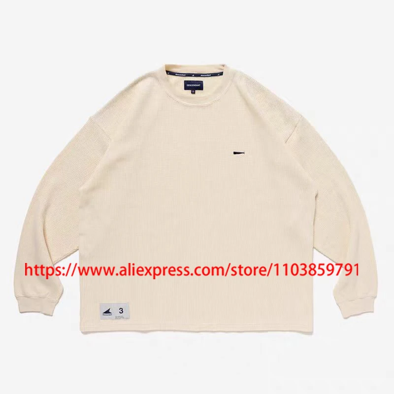 

Japanese Streetwear DESCENDANT Long Sleeve Tee Breathable Waffle Fabric Logo Embroidery Men Women Descendant T-shirts