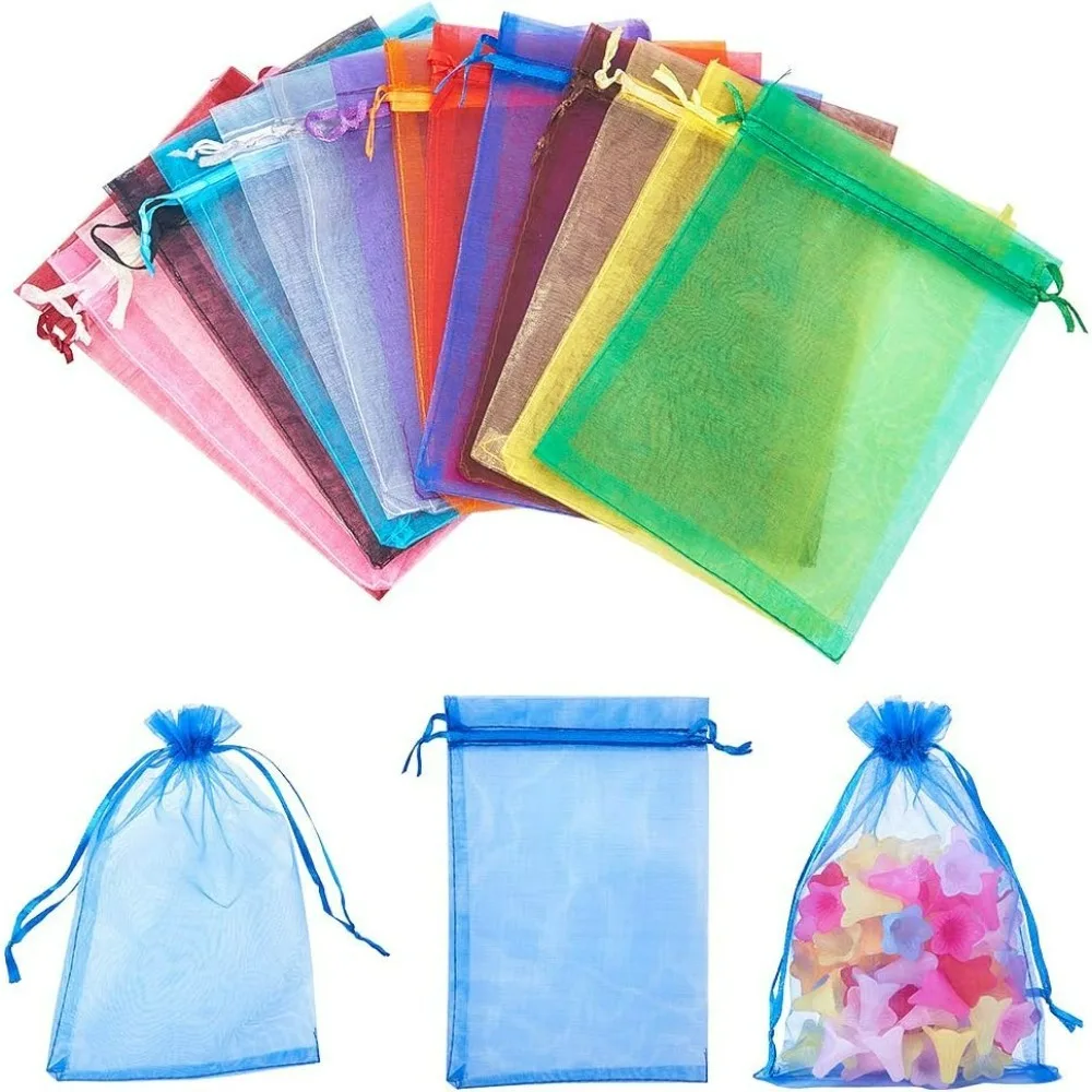 150 PCS 15 Color 5 x 7 Inches Organza Bags Jewelry Pouch Bags Organza Velvet Drawstring Pouches Wedding Favors Candy Gift Bags