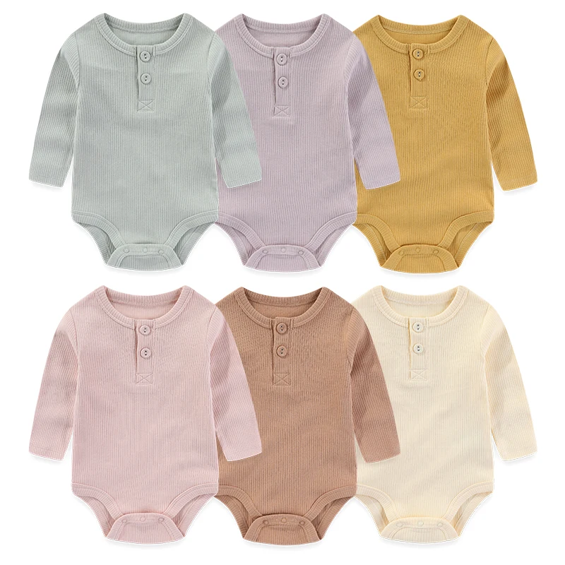 3-Piece Set New Baby Clothing Set 0-24Months Baby Long Sleeved Pajamas 100% Cotton Solid Color Baby Jumpsuit Baby\'s Birth Gift