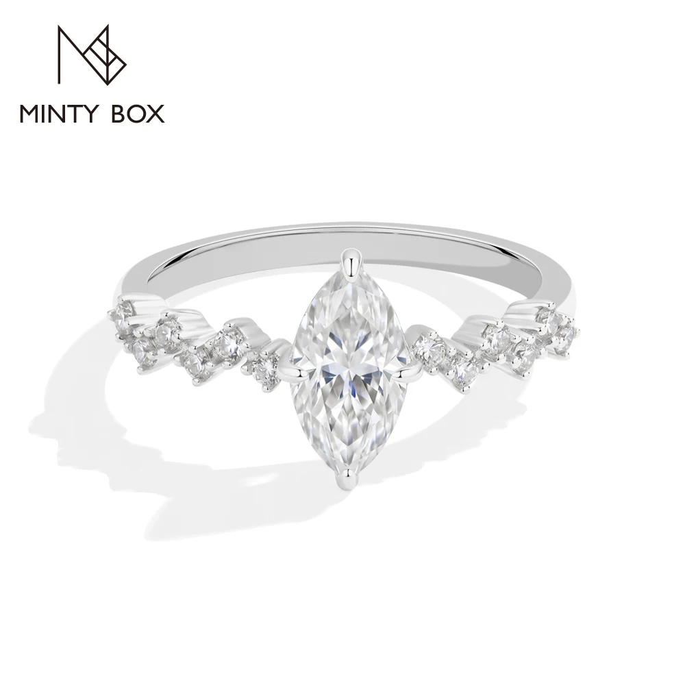 MINTYBOX Marquise Cut 1CT DVVS1 Moissanite Ring for Women S925 Silver Elegant Promise Wedding Band Fine Jewelry with Certificate