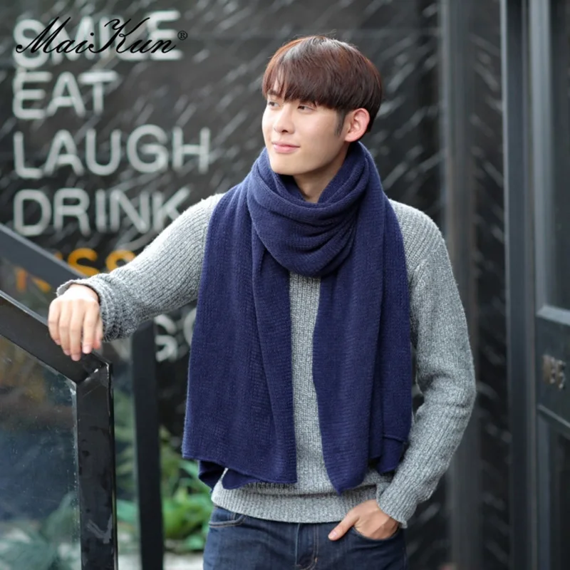 Maikun Thick Knitted Scarf For Men Fashion Winter Increase Simple Solid Color Scarf Men\'s Warm Neckerchief