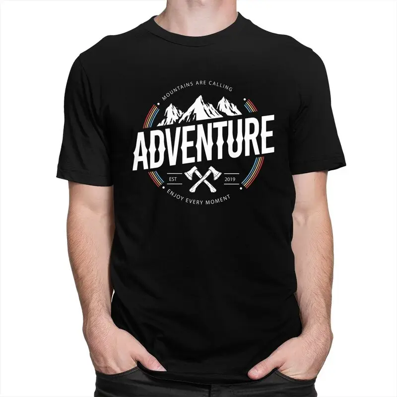 Custom Mountain Camping Adventure Camper Tshirts for Men Short Sleeve T Shirt Fashion T-shirt 100% Cotton Tees Gift