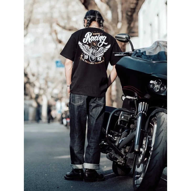 

2025 Summer 280g Heavy Black Gold Plated Short Sleeved T-shirt Loose Silhouette Oversize Gold Print Fate Favors The Brave