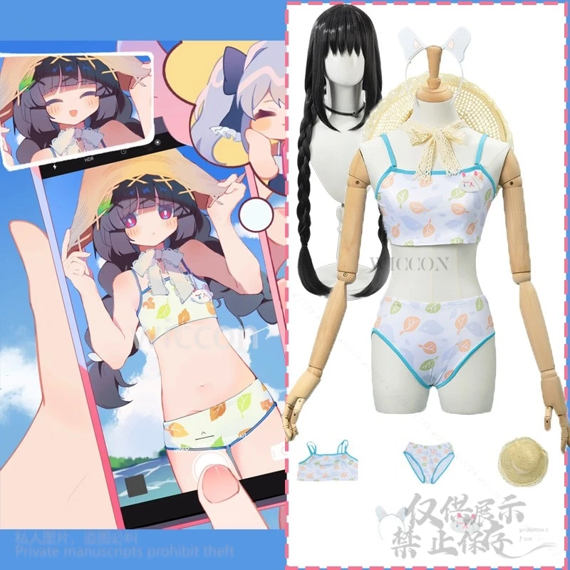 تأثيري لعبة الأزرق الأرشيف Kasumisawa Miyu تأثيري حلي جيراي كي السباحة موحدة قبعة بيكيني الباروكات للفتيات مخصص كوس