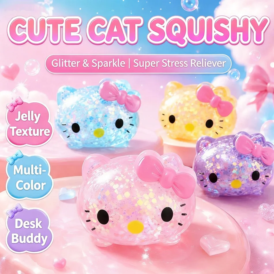 Juguetes Blandos de Hello Kitty con Diseño de Cabeza de Gato, de Miel de Malta Brillante, de Levantamiento Lento, Antiestrés, para Aliviar el Estrés, Regalo Festivo
