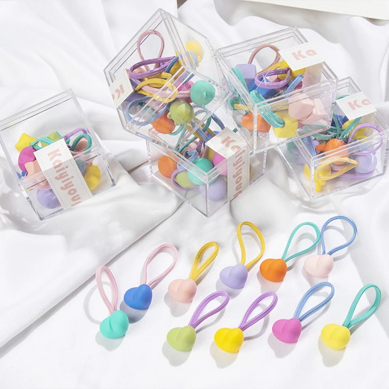 10pcs Girls Rubber Bands Baby Cute Candy Colored Hair Accessories High Elastic Hair Rope Boxed Children Hair Rings