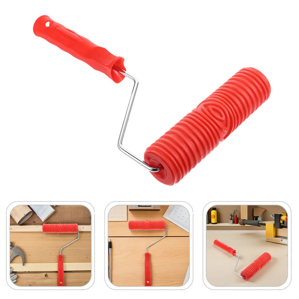 2Pcs Diatom Mud Texture Roller 7 Inch Red Plastic Handle Straight Grain Embossing Tool for DIY Wall Ceiling Painting Decorative