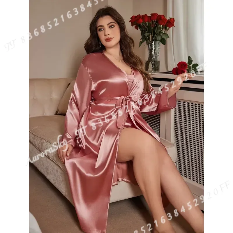Elegant Solid Color Nightgown Autumn Winter Plus Size Women Robe Fashionable Sleepwear Comfortable Lounge Wear For Women