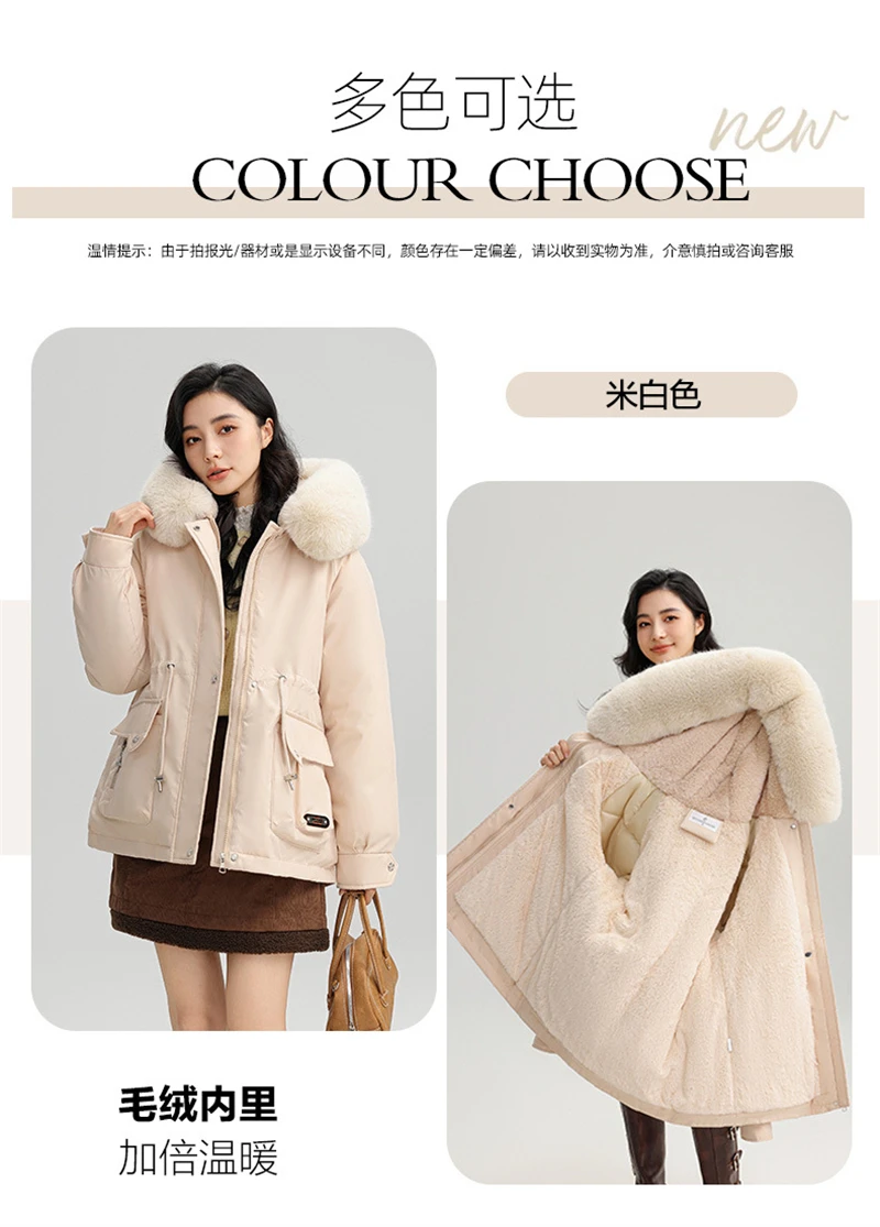 Winter New Warm Down Cotton Jacket with Large Fur Collar Hooded Coat Loose Women Thicken Parker Puffer Overcoat Casual Wear