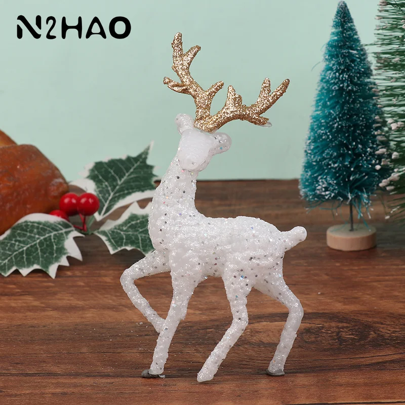 1Pc Christmas Deer Fairy Ornaments Cartoon Animal Statue Shop Display Window Cabinet Ornaments Tale Garden Props Kids Gift