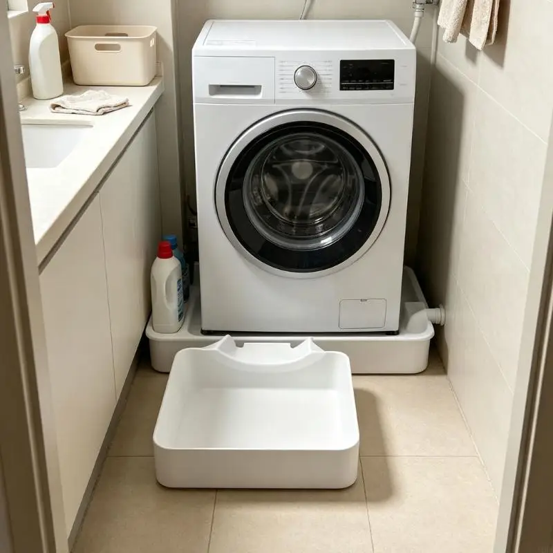 J1HF Appliance Maintenance Drain Tray for Front Load Washer Filter Cleaning, Shallow Water Collection Pan with Drain Guide and