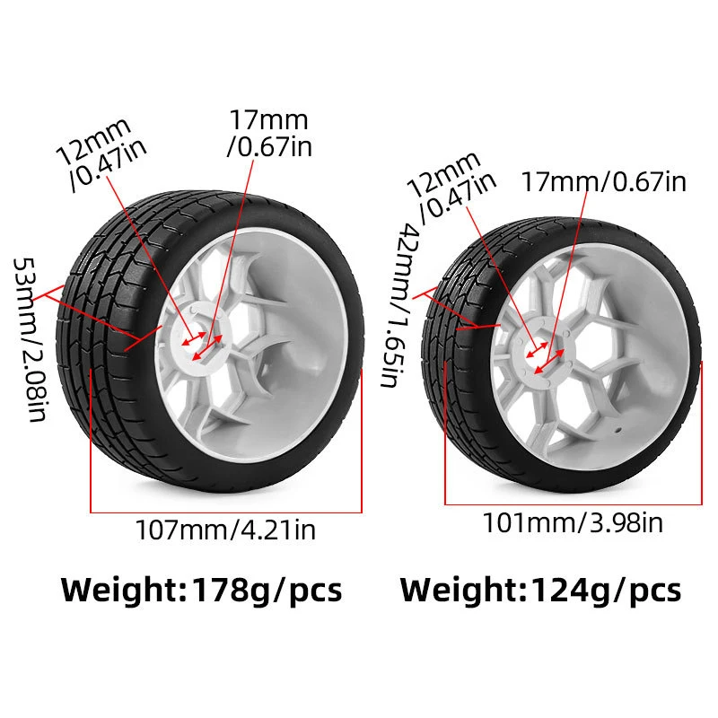 4PCS 107mm 17mm Hex RC Car High Grip Rubber Wheels Tires for 1/7 ARRMA Felony FSR Infraction Mustang GT Upgrade Parts