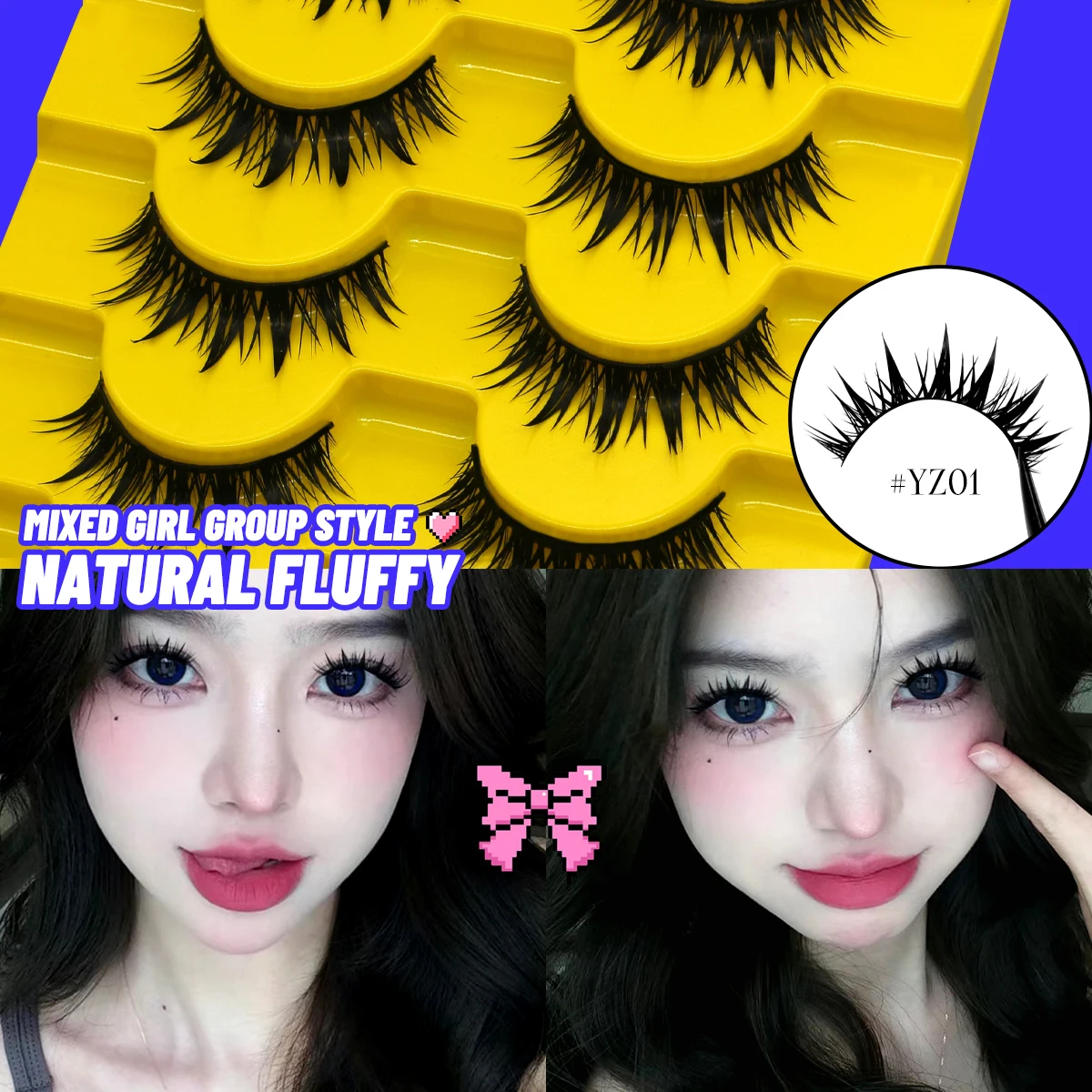 ขนตาปลอม GROINNEYA แบบฟู นุ่ม สไตล์มังงะ ขนตาปลอมแบบไขว้ นุ่มเป็นธรรมชาติ ยาวเป็นธรรมชาติ ขนตาปลอม 3 มิติ แบบขนมิงค์เทียม สำหรับแต่งหน้า