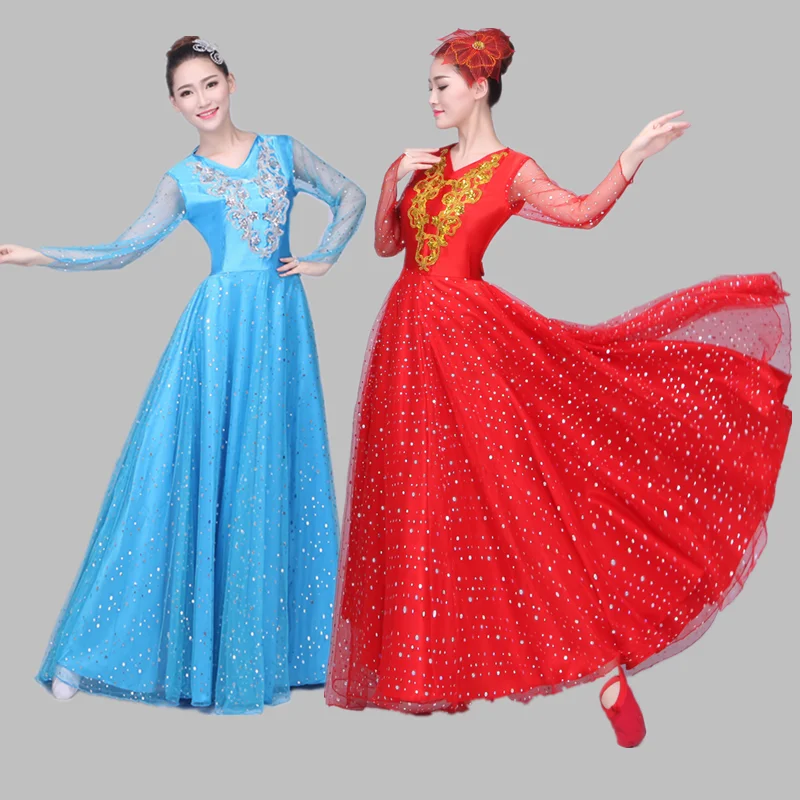 

New ethnic dance performance costumes, stage wear,opening dance, large-swing dress, performance costume,and long dress for women