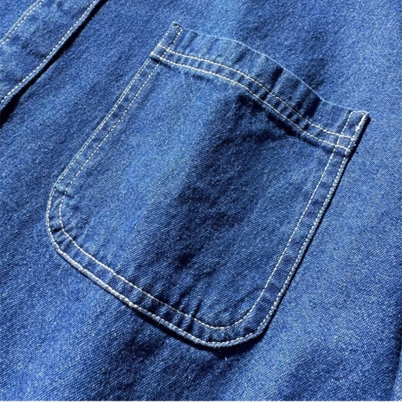 ​ Giacca camicia da uomo in denim vintage resistente - 100% cotone vestibilità rilassata manica lunga (autunno 2025) |   Blu profondo/Blu chiaro ​