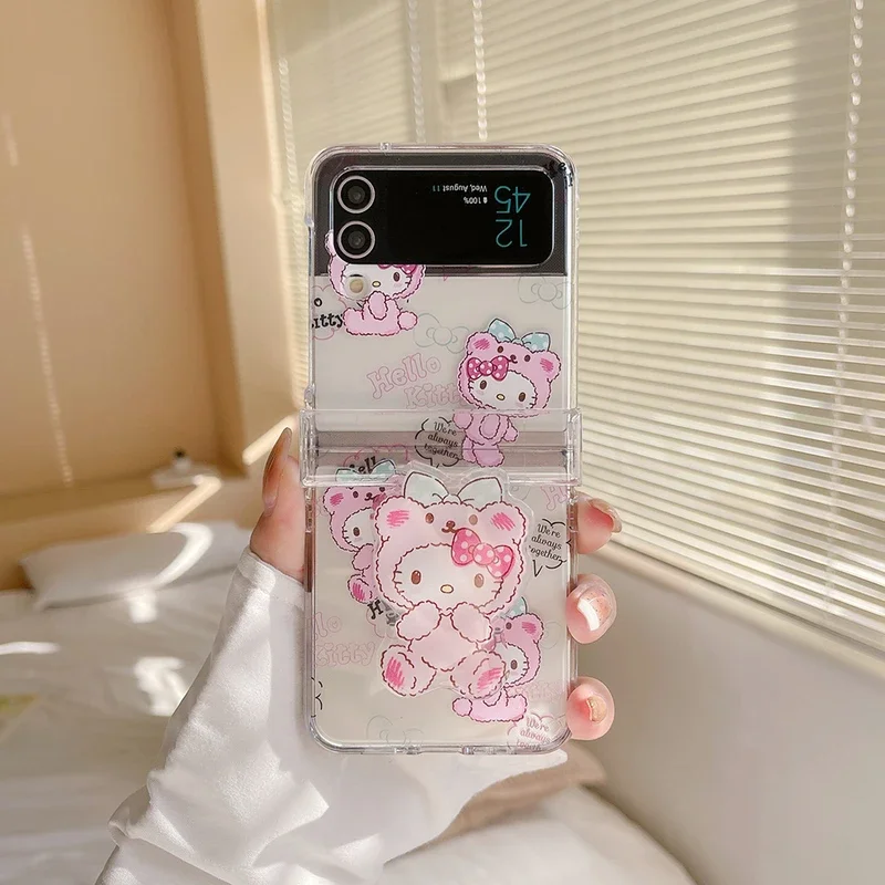 Cute Cartoon Sanrio Hello Kitty Transparent Phone Case For Samsung Galaxy Z Flip 6 5  Cases Soft TPU Back Cover For Z Flip 3 4 image 4