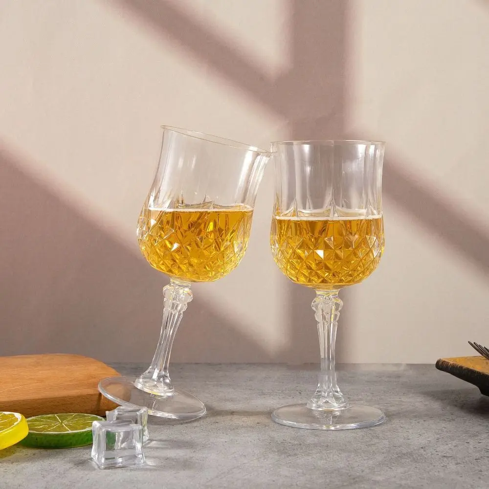 

12pcs High-end Plastic Party Wine Glasses Reusable Shatterproof Tall Glass Clear Crystal Pattern Goblet Picnic