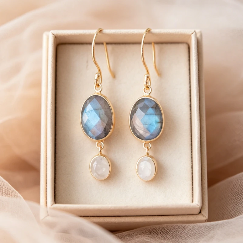 Bohemian Style Elegant Synthetic Moonstone Pendant Earrings Women's Fashion Luxury Wedding Anniversary Jewelry Accessories Gifts
