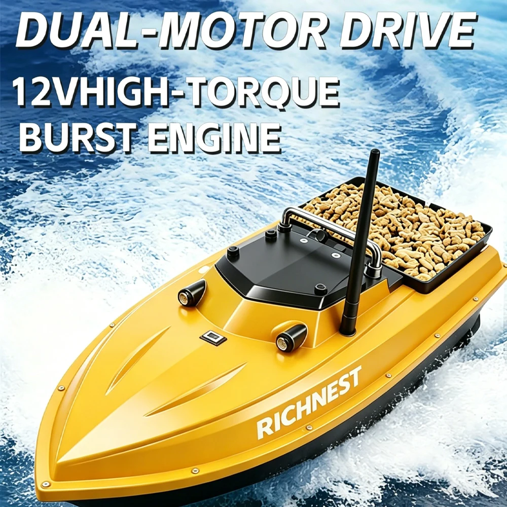 High Power RC Electric Bait Boat 12V 500M Remote GPS 3KG Capacity Drag Net Function Night Light One-Key Return