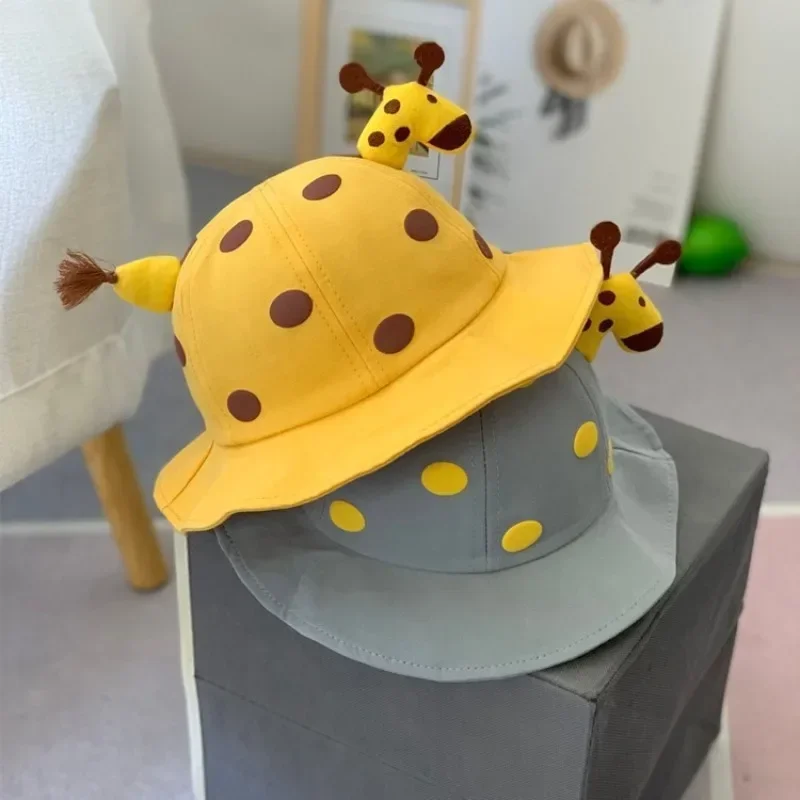 New Cute Giraffe Baby Fisherman Cap Cartoon Embroidery Dome Kids Girl Boy Bucket Hat Spring Summer Sun Infant Hat