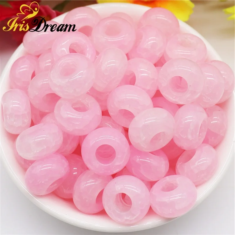 10Pcs Black Color Cracked Jelly 14x8mm Round Loose Spacer Beads no Metal Core 5mm Large Hole Fit Charms Bracelet Jewelry