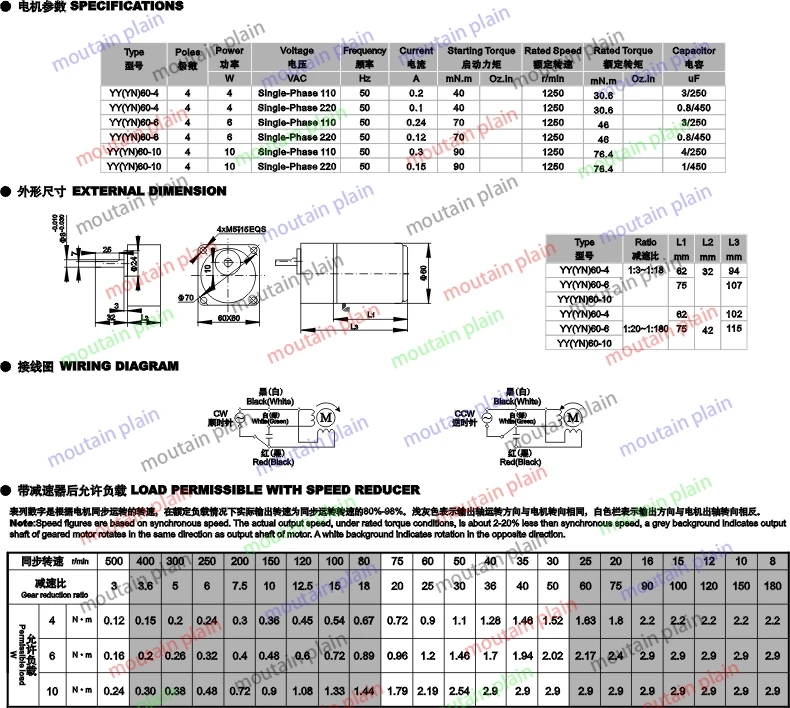 Reducer Motor Deceleration Stepless Speed Regulation 5 Lines Adjustable Speed New Original Gear  60JB5G08 YN60-220-10