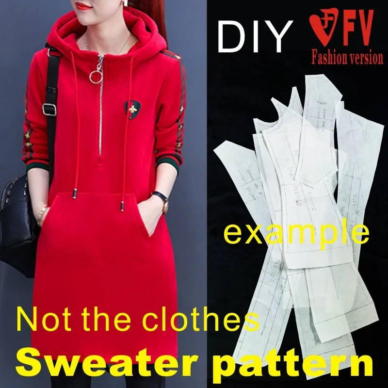 Ladies mid-length hooded sportswear jacket pattern cutting design drawing 1:1 garment pattern BWY-8