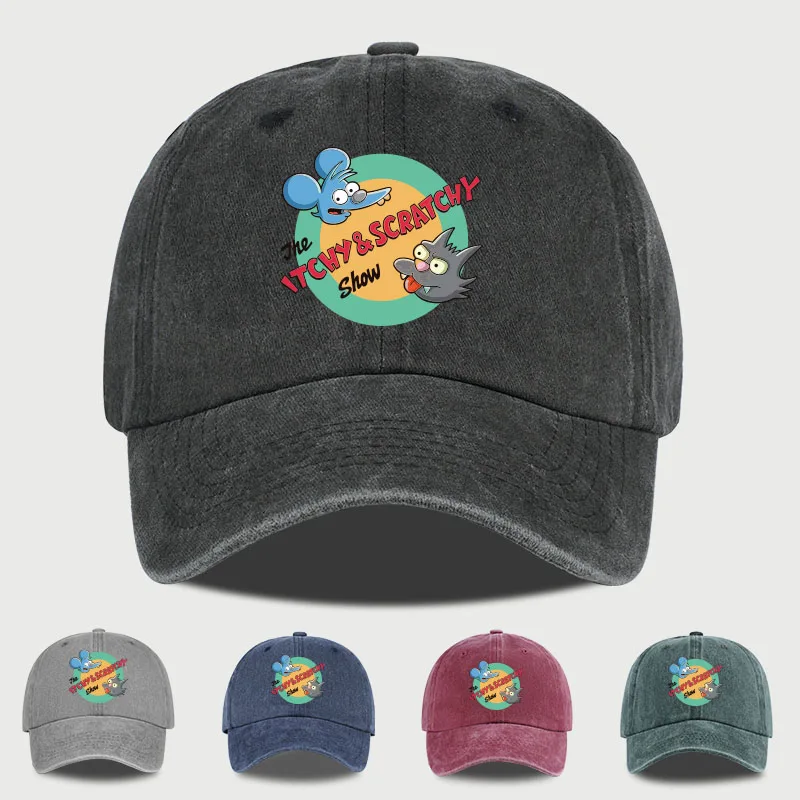 Itchy & Scratchy Show Print Washed Baseball Cap Adjustable U