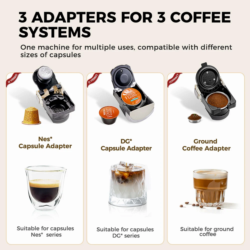 Cafelffe Capsule Coffee Machine DG Cappuccino Nespresso Capsule Espresso maker cafeteria Gift for Lover,Dad,Mom,Hot/Cold 3in1