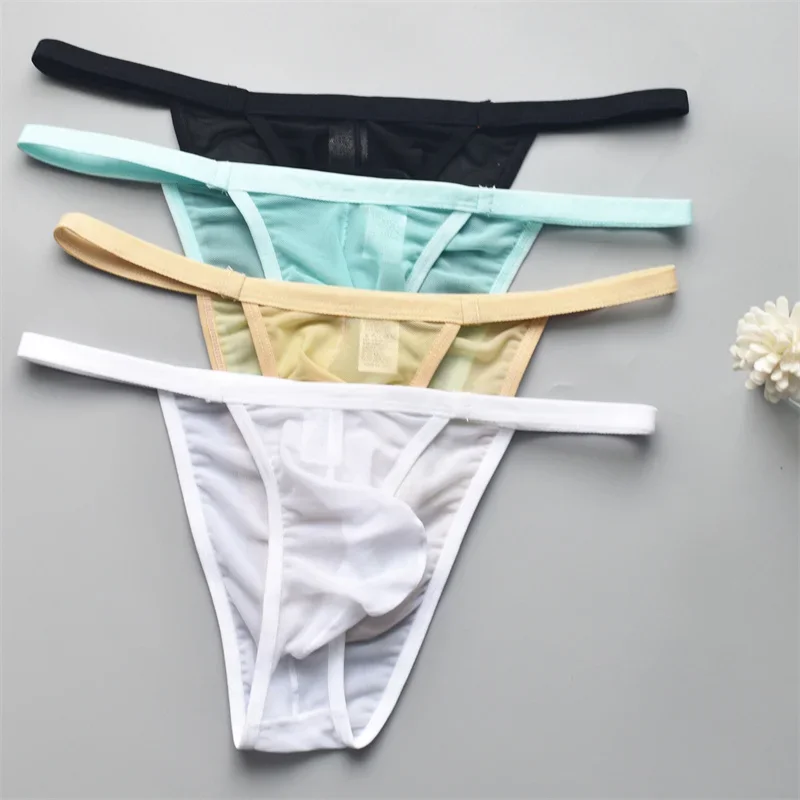 4PCS Sexy Underwear Small Briefs Ultra-thin Seductive Mesh Breathable Perspective Transparent Bikini