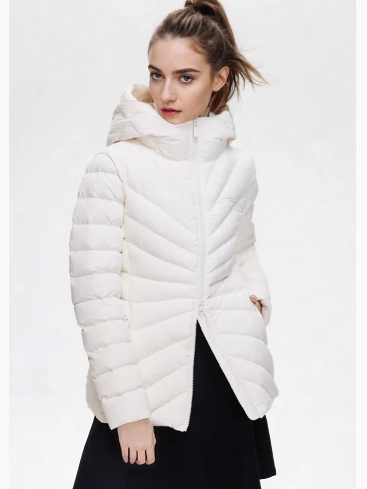 

Autumn and winter puffer coat long sleeved hooded zippered down jacket with high quality and low price