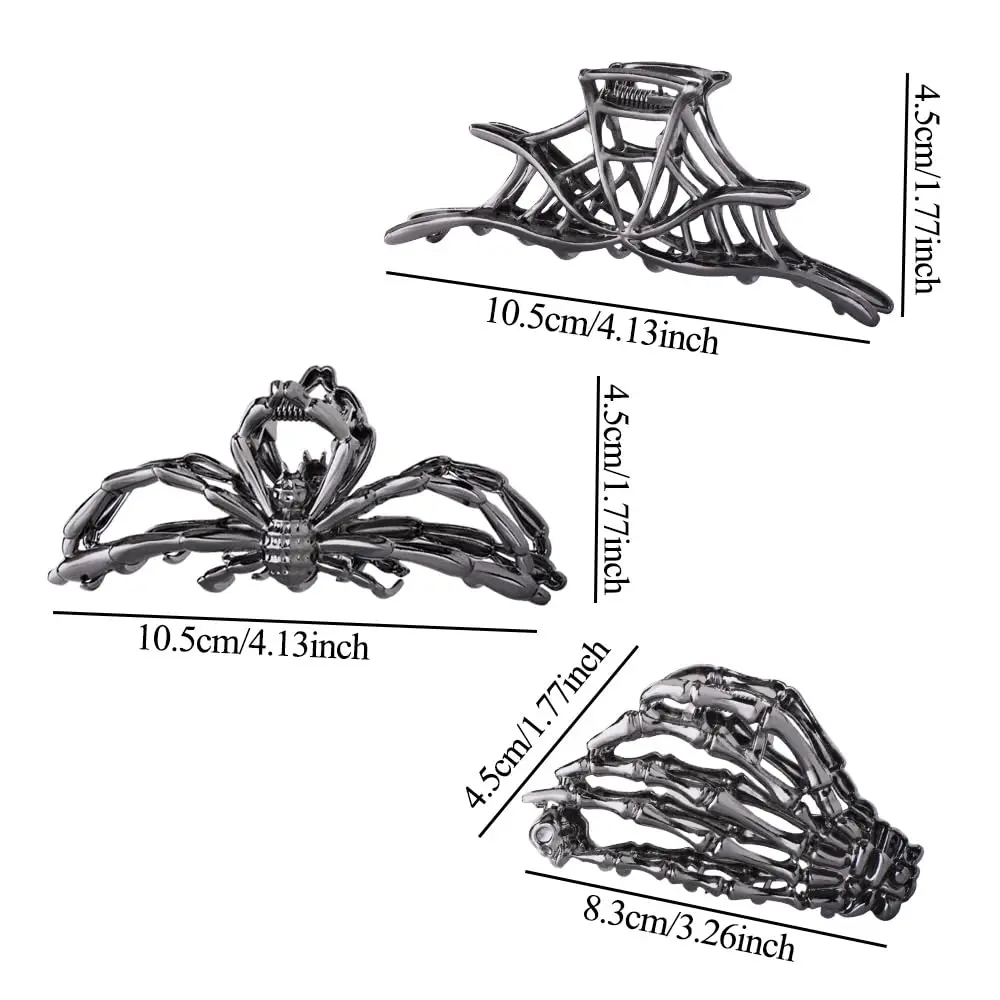Skeleton Hand Skull Claw Hair Metal Black Spider Web Clip Headband Barrette Thick Thin Gift