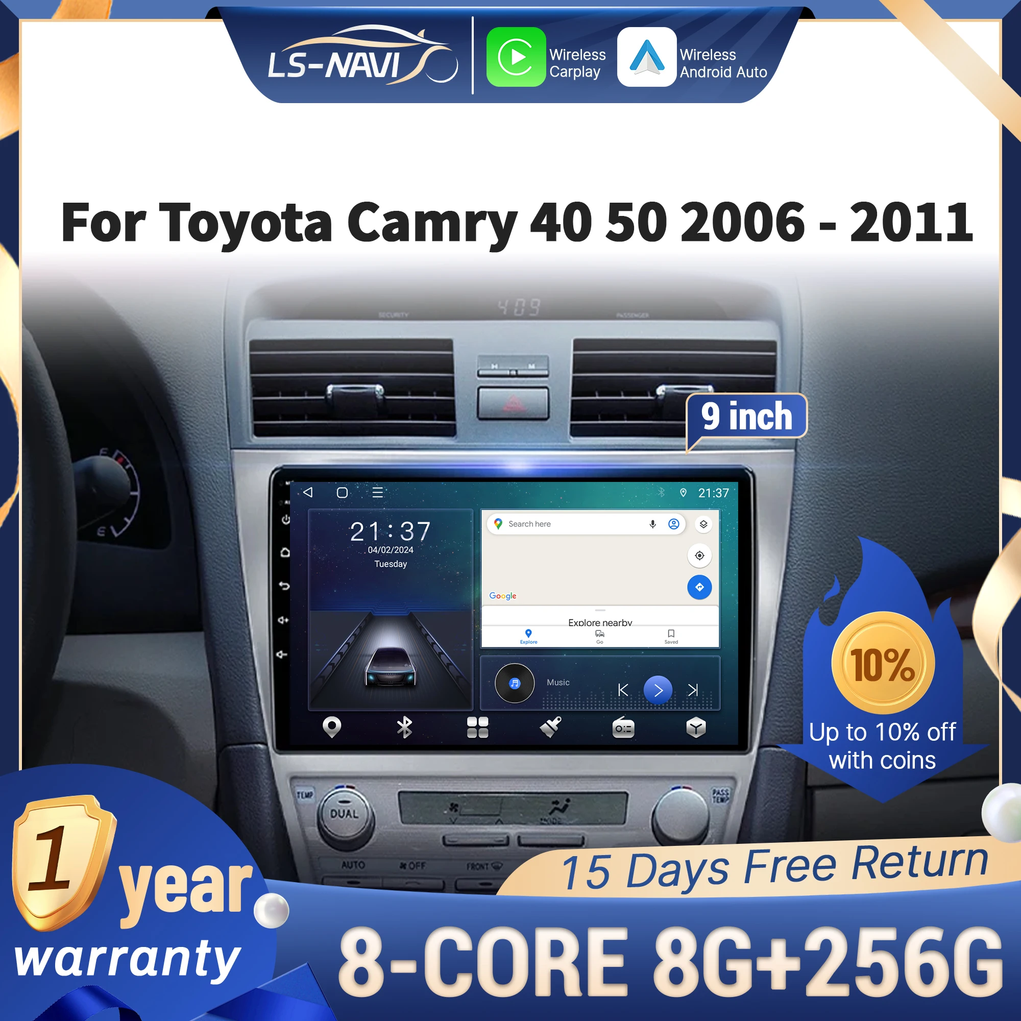 

For Toyota Camry 40 50 2006-2011 Car Radio Multimedia Navigation GPS Wireless CarPlay 4G Touch Screen Head Unit Stereo