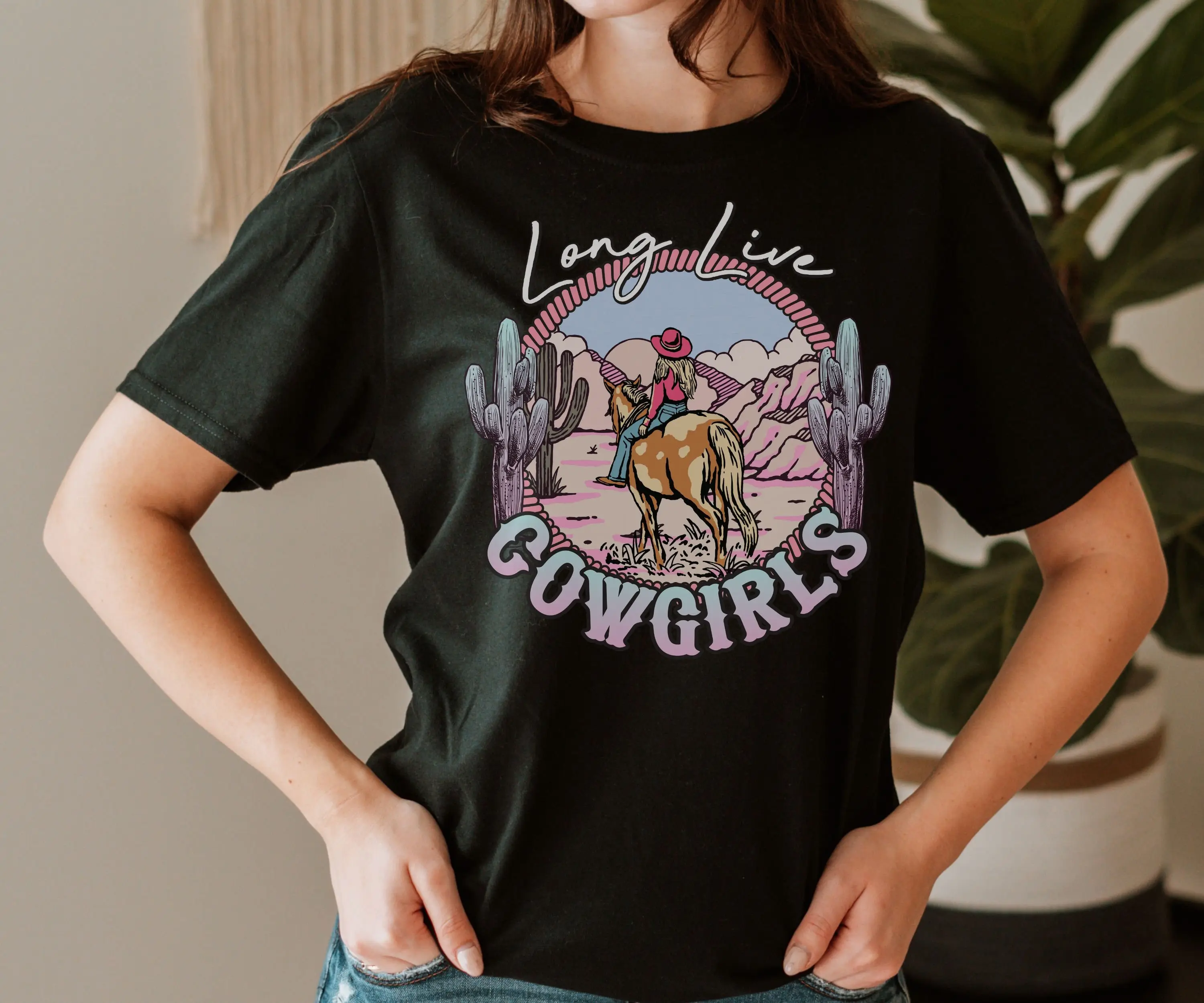 Boho Western Long Live Cowgirls T Shirt Cute Style Cowboy Mother'S Day Retro Vintage Rustic Top