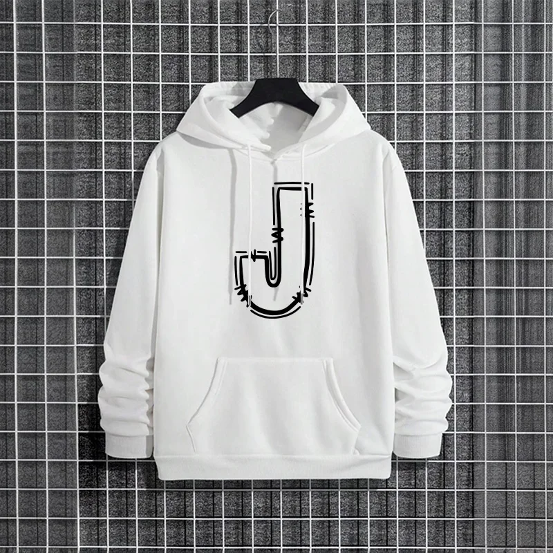 J Brief Gedruckt Herren Mit Kapuze Sweatshirts Herbst Winter Lässige Sportswear Jogging Hoodies Männlich Outdoor Komfort Warme Pullover