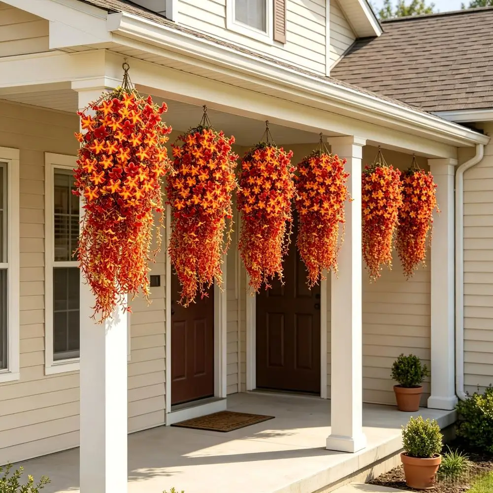 Artificial Hanging Flowers Floral Arrangements for Patio Artificial Morning Glory Hanging Vines Orange Yellow Floral Waterfall