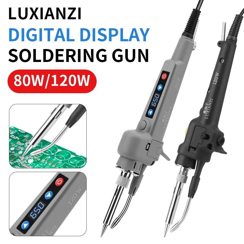 LUXIANZI Digital Display Electric Soldering Iron Gun Internally Heated Straight Handle Send Tin Gun Welding Repair Tools Set