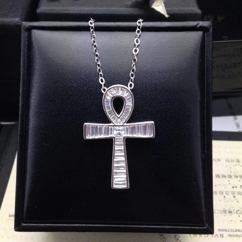 Statement ANKH Cross Pendant Lab Diamond 925 Sterling Silver Cross Pendant Necklace for Women Men Party Jewelry Gift