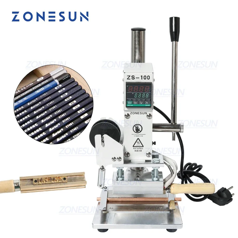 

ZONESUN ZS-100A Manual Hot Foil Stamping Machine Bronzing Machine For PVC Card Leather Paper Pencil Stamping Machine