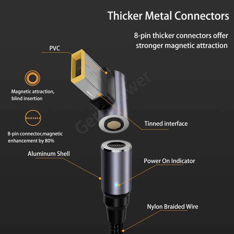100w usb tipo c pd para dc plugue quadrado conversor magnético para lenovo thinkpad portátil USB-C carregamento rápido conector de alimentação jack