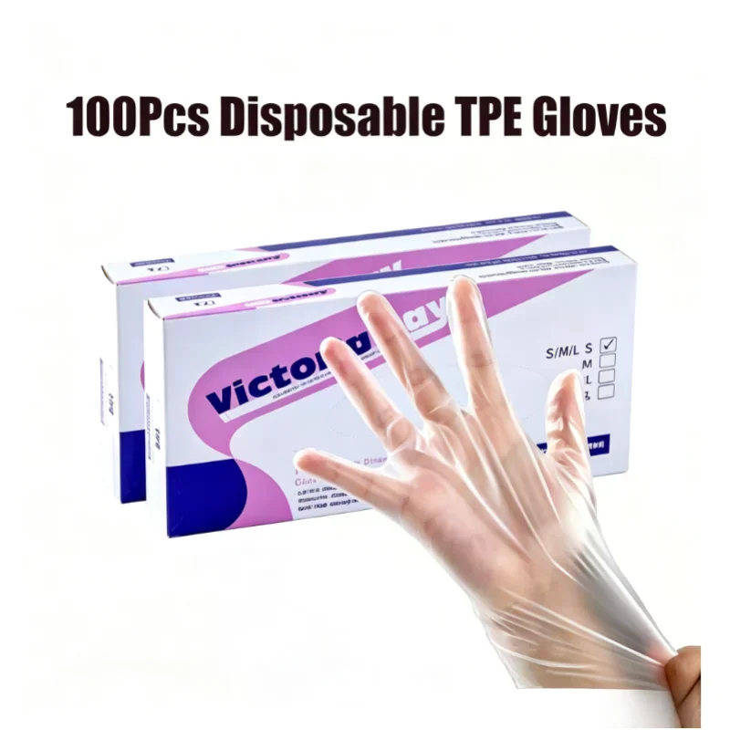 100PCS S/M/L/XL Thickened TPE Disposable Gloves Food Grade Kitchen Cleaning Gloves Wear Resistant No Break