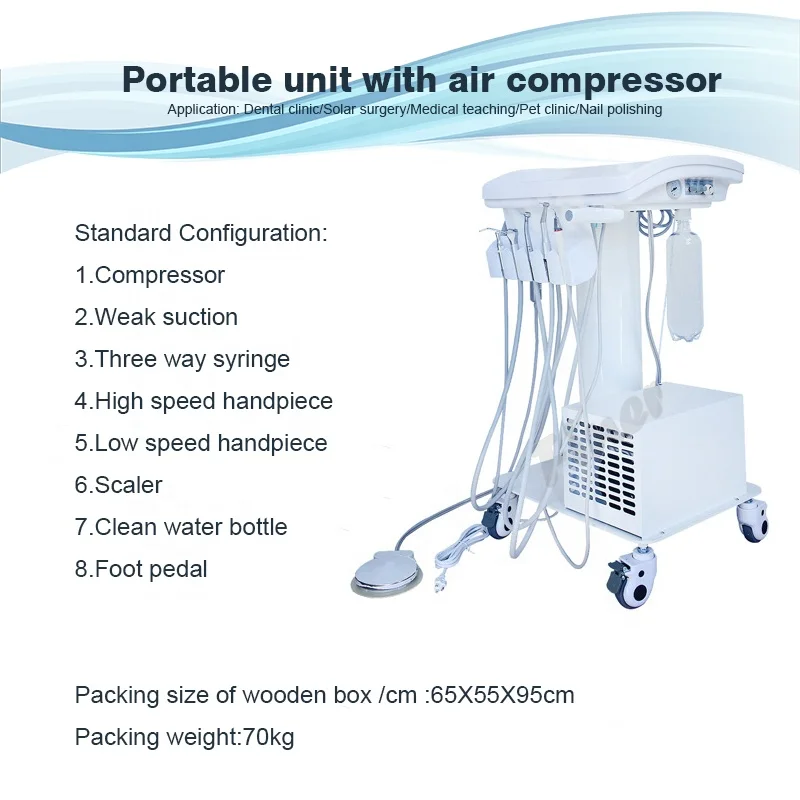 den tal turbine unit with handpiece for veterinary Portable den tal unit with air compressor