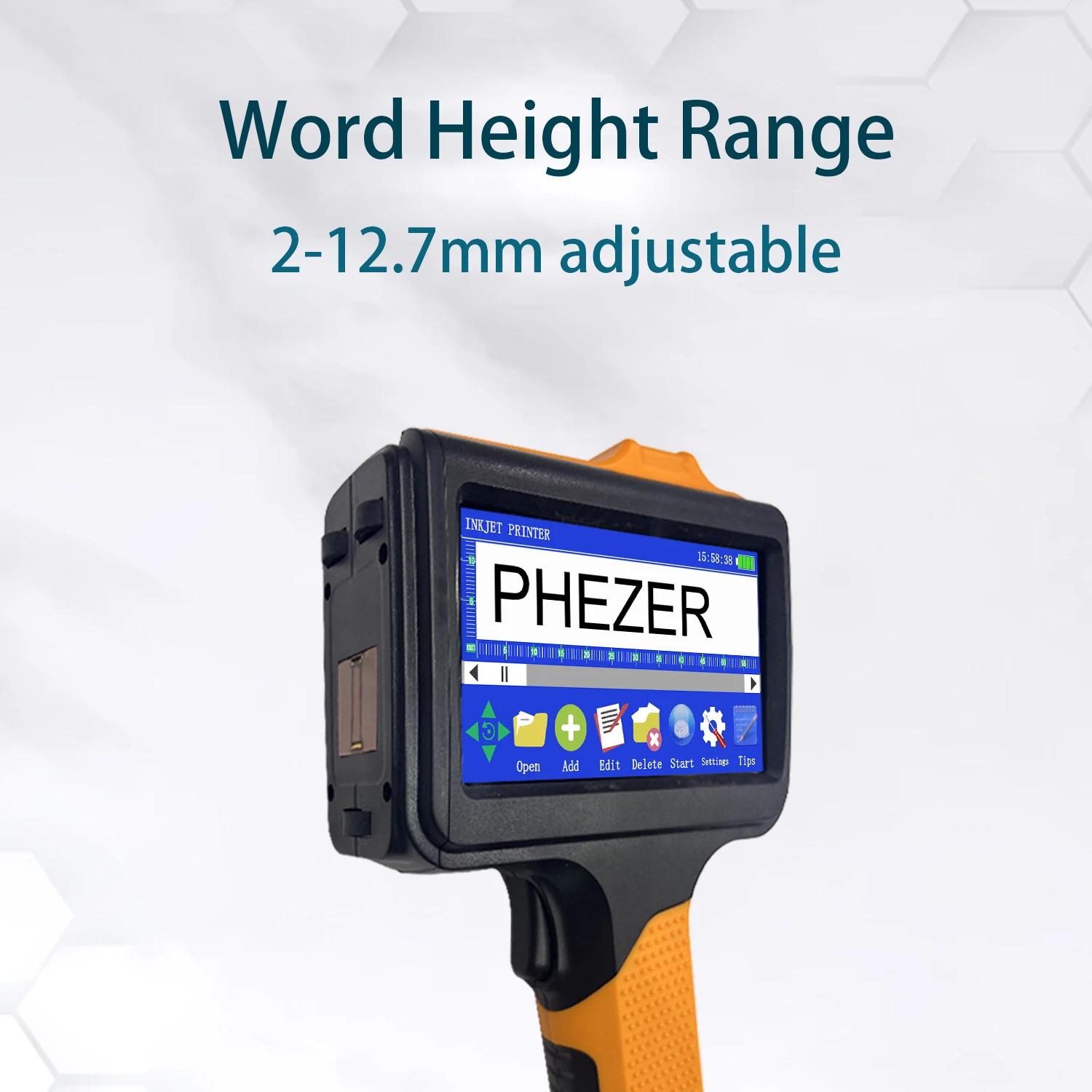 Phezer 2025 جديد P19 برتقالي طابعة نافثة للحبر محمولة 12.7 مللي متر طابعة محمولة QR بار دفعة رمز التاريخ رقم الشعار تاريخ انتهاء الصلاحية التسمية