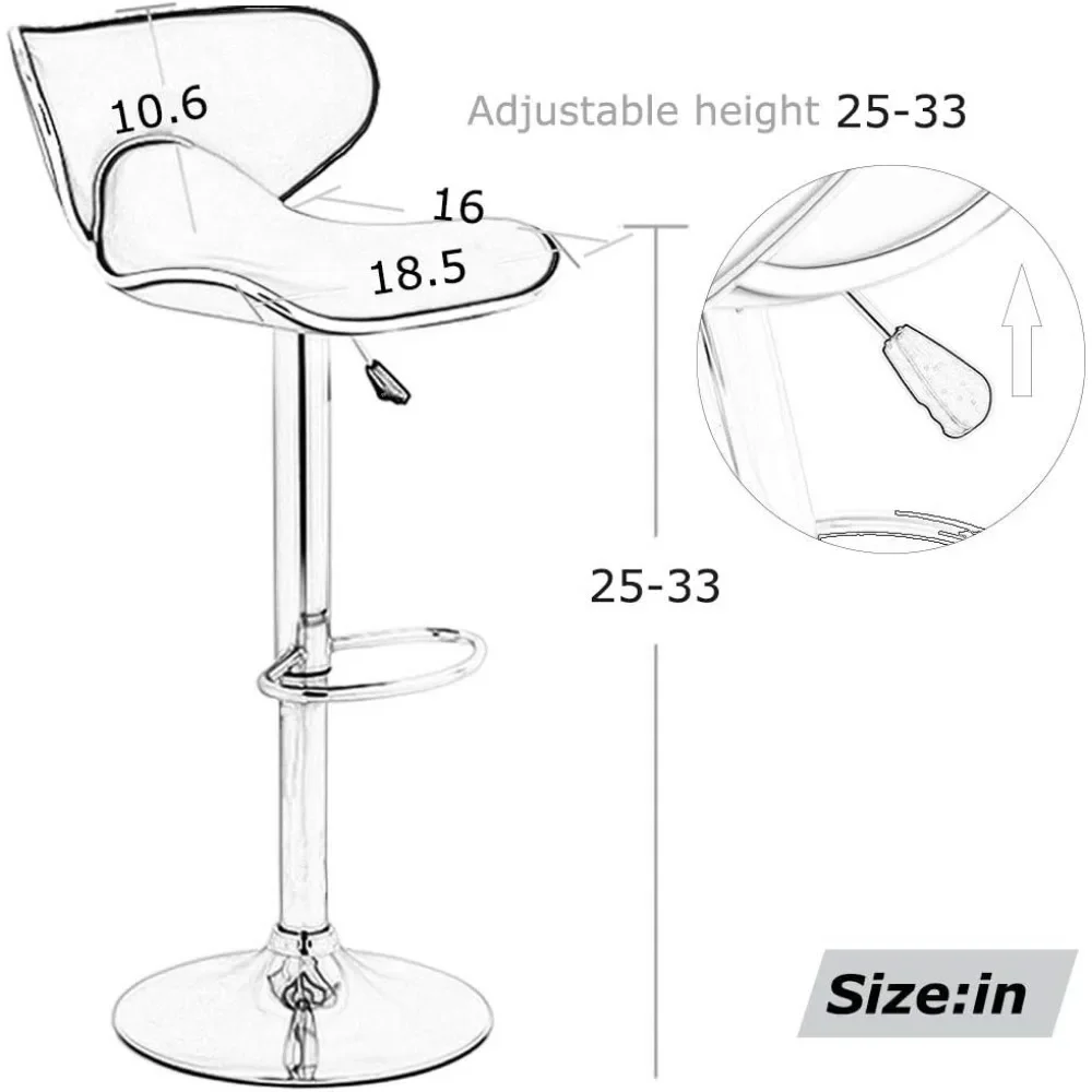 Набор из 2 барных стульев, барные стулья с регулируемой высотой и спинкой, барный стул