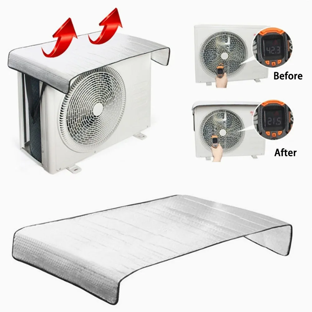 1Pc Aluminum Foil Air Conditioner Outdoor Unit Cover Waterproof Sunshade Energy Saving-Shield For AC Compressor 120x60cm Silver