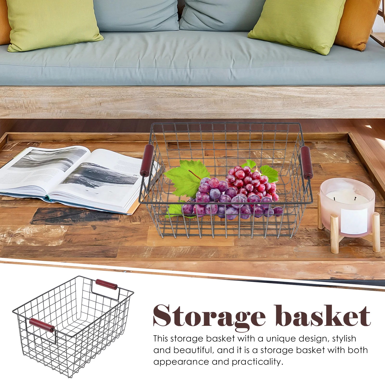 

Stainless Steel Basket Home Storage Multi-Use Wire Organizer Large Capacity Kitchen Seasonings Pantry Snack Decorative Desktop